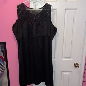 Black dress, shoulder ruffle trim dress. Very cute just too big for me!